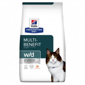 Hills Prescription Diet w/d - диета за състояния като колит, запек, мегаколон и за поддържане на телесно тегло и регулиране на липидния метаболизъм при хиперлипидемия 1.5 кг.